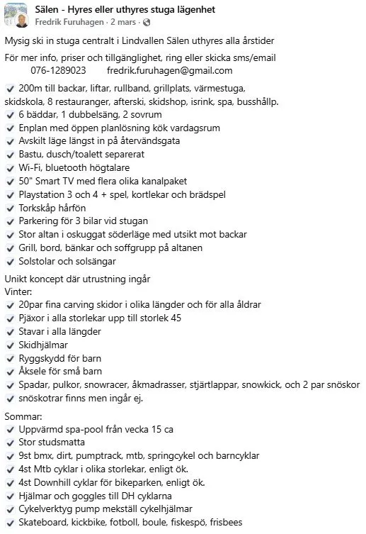 Hyresbostad på Sälen i salen