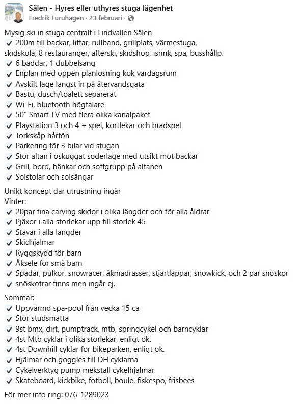 Hyresbostad på Sälen i salen